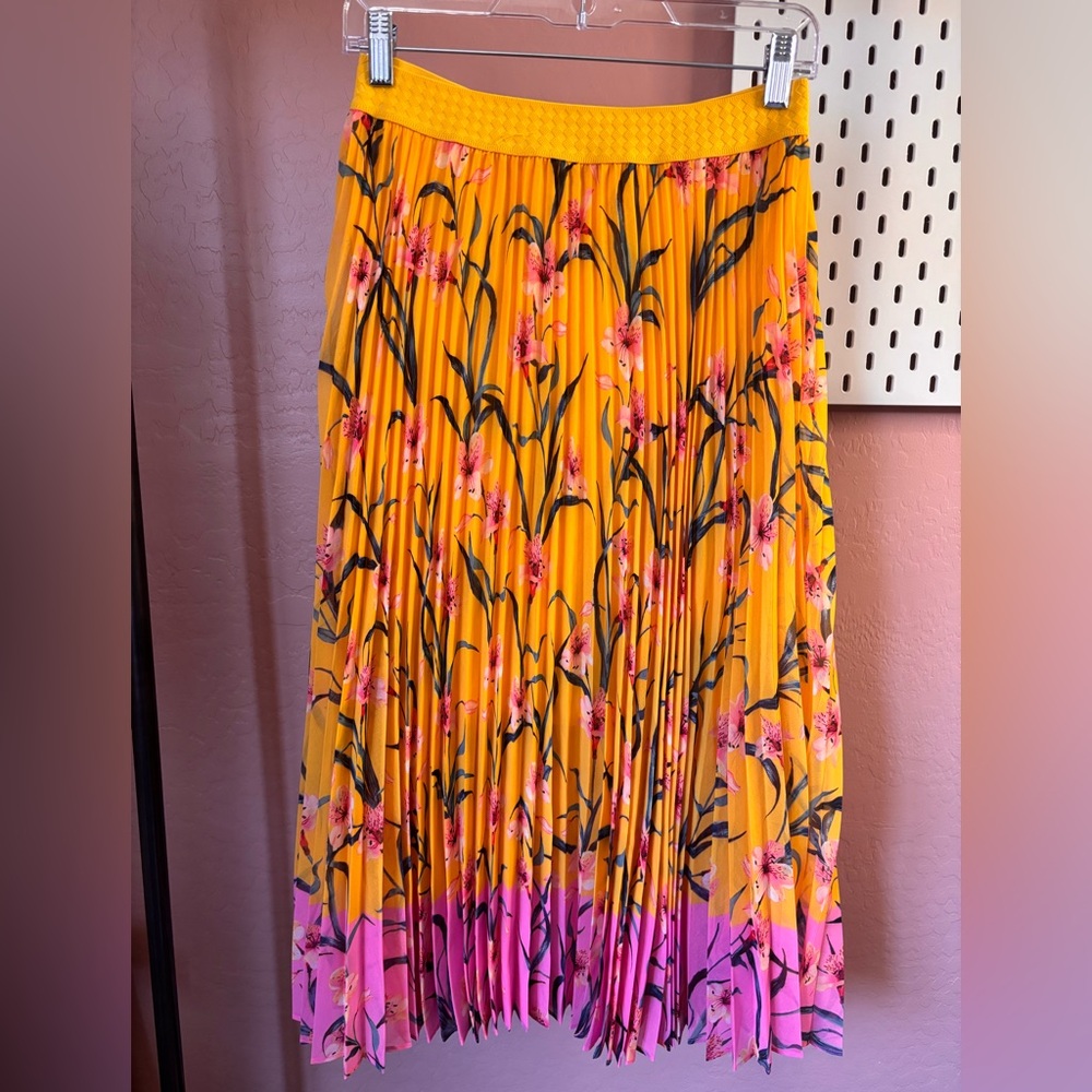 Hale Bob Vibrant Yellow and Pink Floral Maxi Skirt